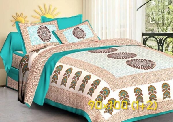 Jaipuri Cotton Double Bed Sheet with 2 Pillow Covers | Soft & Breathable Pure Cotton Bedsheet | Traditional Rajasthani Print | Durable Colorfast Fabric | King/Queen Size Bedding Set