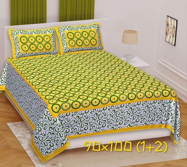 Jaipuri Pure Cotton Bed Sheet | Ethnic Printed Double Bed Sheet Set | Colorfast & Skin-Friendly Home Bedding