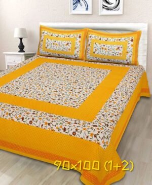 Jaipuri Printed Cotton Double / King Size Bedsheet ? Traditional Rajasthani Block Print, 100% Soft Cotton, Breathable & Durable