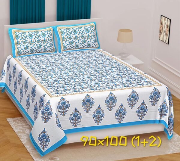 jaipuri-printed-cotton-king-size-bedsheet-with-2-pillow-cover-1000x1000-1.jpg Jaipuri Printed Cotton King Size Bedsheet with 2 Pillow Covers ? Traditional Rajasthani Design, 100% Soft Cotton, Breathable & Durable