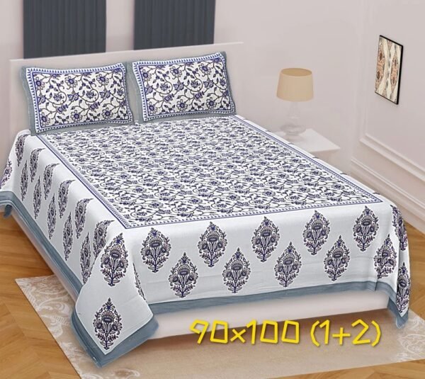 jaipuri-printed-cotton-king-size-bedsheet-with-2-pillow-cover-1000x1000-2.jpg Jaipuri Printed Cotton King Size Bedsheet with 2 Pillow Covers ? Traditional Rajasthani Design, 100% Soft Cotton, Breathable & Durable