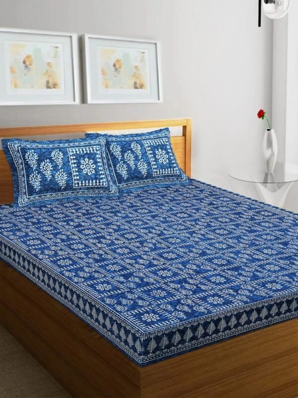 jaipuri-printed-cotton-king-size-bedsheet-with-2-pillow-cover-1000x1000-3.jpg Jaipuri Printed Cotton King Size Bedsheet with 2 Pillow Covers ? Traditional Rajasthani Design, 100% Soft Cotton, Breathable & Durable