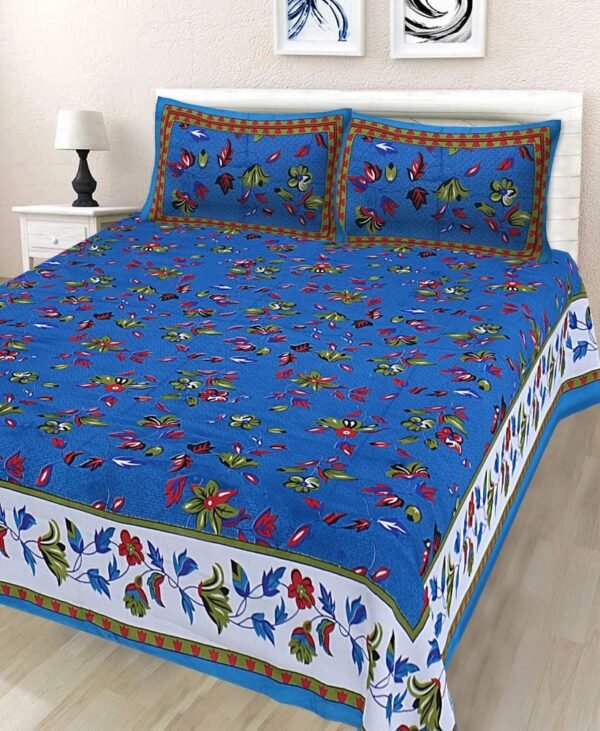 Jaipuri Printed Cotton King Size Double Bedsheet with 2 Pillow Covers | Soft & Breathable Pure Cotton | Rajasthani Traditional Design | Durable & Fade-Resistant