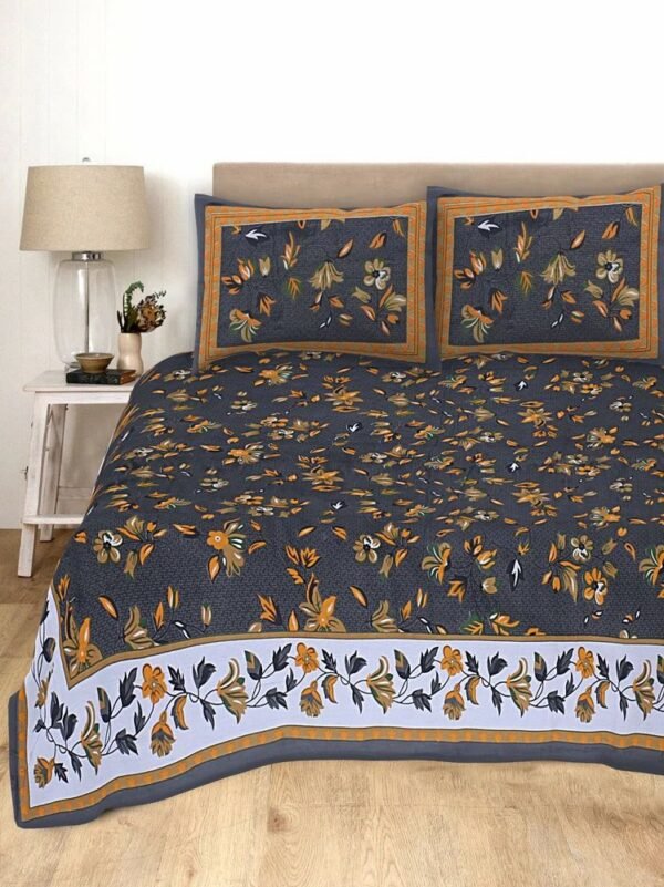 Jaipuri Printed Cotton King Size Double Bedsheet with 2 Pillow Covers | Soft & Breathable Pure Cotton | Rajasthani Traditional Design | Durable & Fade-Resistant