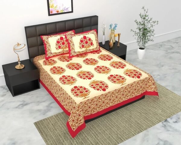 jaipuri-printed-pure-cotton-double-bedsheet-with-2-pillow-cover-1000x1000-3.jpeg Jaipuri Printed Cotton Double Bedsheet with 2 Pillow Covers ? King Size, 100% Pure Cotton, Soft & Durable Rajasthani Design for Bedroom Decor