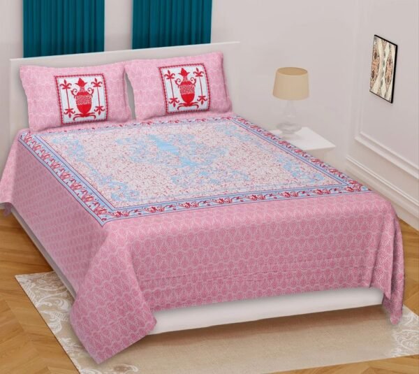 100% Cotton King?Size Double Bedsheet Set with 2 Pillow Covers ? Soft, Breathable Ethnic Print Bed Linen