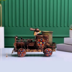 Printed Engine Pen Stand Handcrafted Metal Desk Organizer Decorative Stationery Holder for Home Office Table