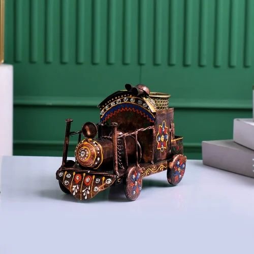 Printed Engine Pen Stand | Handcrafted Metal Desk Organizer | Decorative Stationery Holder for Home & Office Table