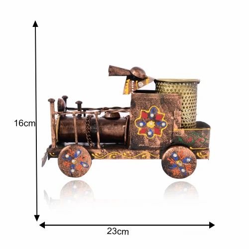 Printed Engine Pen Stand | Handcrafted Metal Desk Organizer | Decorative Stationery Holder for Home & Office Table