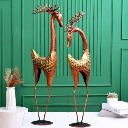 Metal 2 Deer Set | Handmade Decorative Deer Sculptures for Living Room, Table & Shelf D?cor | Premium Artistic Metal Craft Gift Item
