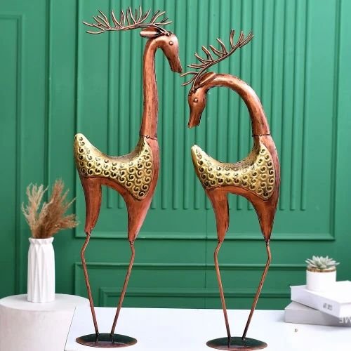 Metal 2 Deer Set | Handmade Decorative Deer Sculptures for Living Room, Table & Shelf D?cor | Premium Artistic Metal Craft Gift Item