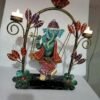 Metal Jhula Ganesh T Lite Holder | Handcrafted Decorative Tea Light Stand | Elegant Ganesh Ji Showpiece for Home & Temple Decor