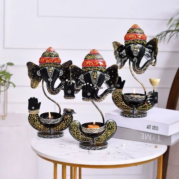 metal-murli-rishna-blue-t-lite-1000x1000-1.jpg Ganesh T Lite Set of 3 | Decorative Lord Ganesha Tea Light Candle Holders for Home & Festive Decor