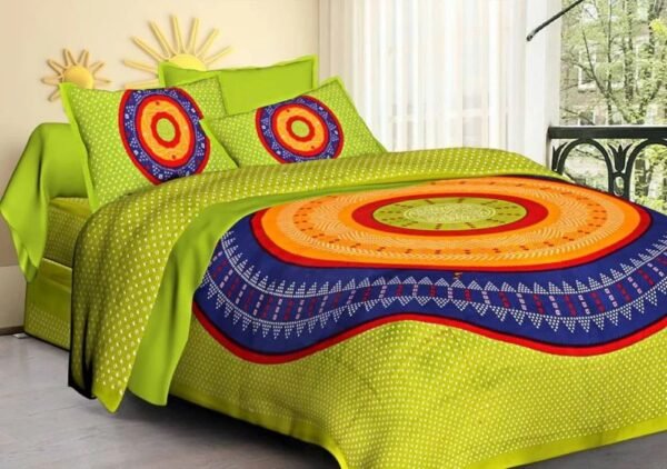 100% Cotton Printed Double Bedsheet with 2 Pillow Covers ? Soft, Breathable Ethnic Motif Bed Linen