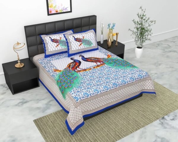 printed-cotton-double-bedsheet-with-2-pillow-cover-1000x1000-1.jpeg Pure Cotton Printed Double Bedsheet with 2 Pillow Covers ? Traditional Jaipuri / Rajasthani Design, Soft & Breathable Home Bed Linen