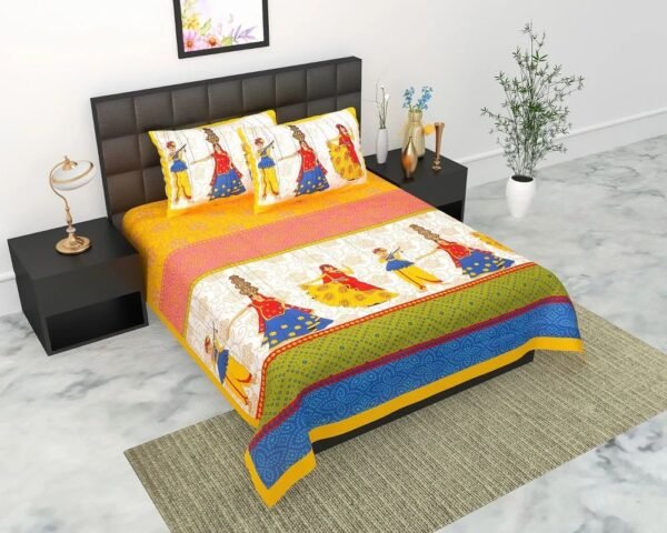printed-cotton-double-bedsheet-with-2-pillow-cover-1000x1000-2.jpeg Pure Cotton Printed Double Bedsheet with 2 Pillow Covers ? Traditional Jaipuri / Rajasthani Design, Soft & Breathable Home Bed Linen