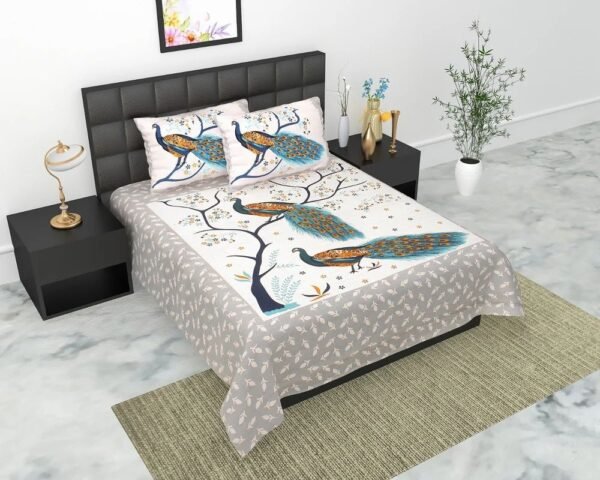 printed-cotton-double-bedsheet-with-2-pillow-cover-1000x1000-4.jpeg Pure Cotton Printed Double Bedsheet with 2 Pillow Covers ? Traditional Jaipuri / Rajasthani Design, Soft & Breathable Home Bed Linen