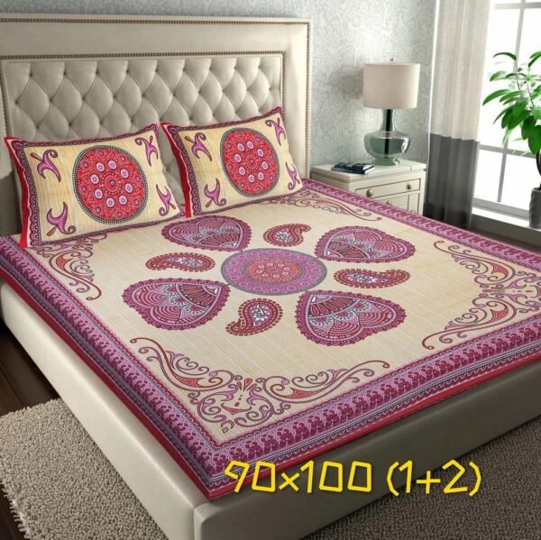 100% Cotton King Size Screen?Print Bedsheet ? Soft & Breathable Indian Bed Sheet with Ethnic Pattern