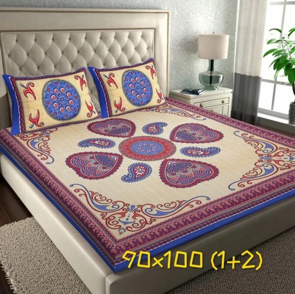 100% Cotton King Size Screen?Print Bedsheet ? Soft & Breathable Indian Bed Sheet with Ethnic Pattern