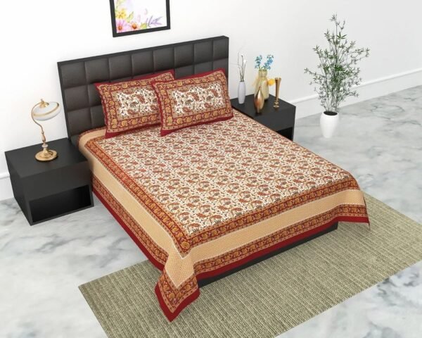 100% Cotton Double Bedsheet Set with 2 Pillow Covers ? Soft & Breathable Printed Bed Linen, Ethnic Design