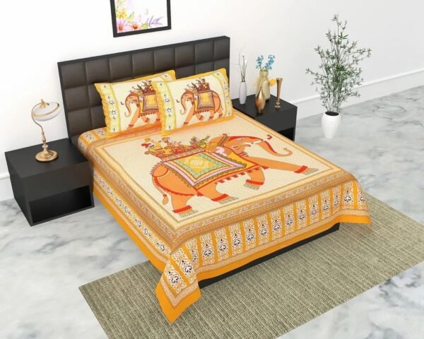 Printed Cotton Double Bedsheet Set with 2 Pillow Covers ? 100% Pure Cotton, Ethnic Jaipuri Design, Soft & Durable Bed Linen