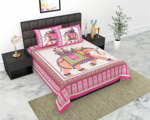 Printed Cotton Double Bedsheet Set with 2 Pillow Covers ? 100% Pure Cotton, Ethnic Jaipuri Design, Soft & Durable Bed Linen