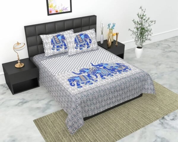 Printed Cotton Double Bedsheet Set with 2 Pillow Covers ? 100% Pure Cotton, Ethnic Jaipuri Design, Soft & Durable Bed Linen