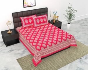 Jaipuri Printed 100% Cotton Double Bedsheet with 2 Pillow Covers ? Traditional Rajasthani Design, Soft & Breathable Home Linen