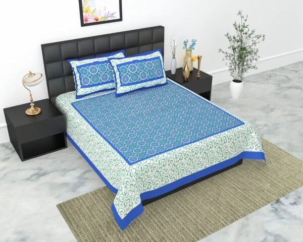 shivam-textiles-jaipuri-printed-cotton-double-bedsheet-with-2-pillow-cover-1000x1000-1.jpeg Jaipuri Printed Cotton Double Bedsheet with 2 Pillow Covers ? 100% Pure Cotton, Traditional Rajasthani Design, Soft & Breathable Bed Linen