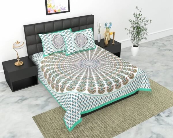 Printed 100% Cotton Double Bedsheet with 2 Pillow Covers ? Soft, Breathable, Ethnic Pattern Bed Linen