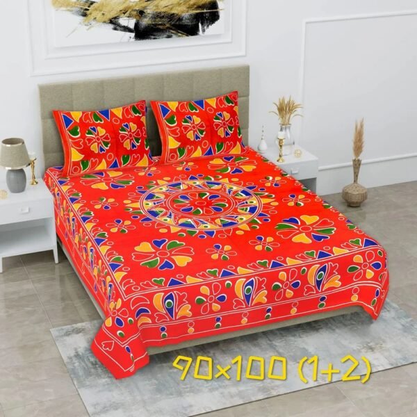 Jaipuri King Size Cotton Double Bedsheet ? Traditional Hand Block Print, Soft & Comfortable