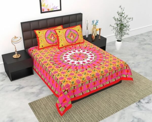 Jaipuri King Size Cotton Double Bedsheet ? Soft 100% Pure Cotton with Traditional Rajasthani Block Print for Ethnic Home Decor