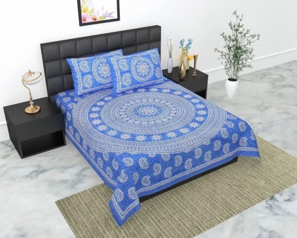 Jaipuri King Size Cotton Double Bedsheet ? Premium Handcrafted Rajasthani Printed Bed Sheet, Soft & Breathable, Ideal for Home & Gift