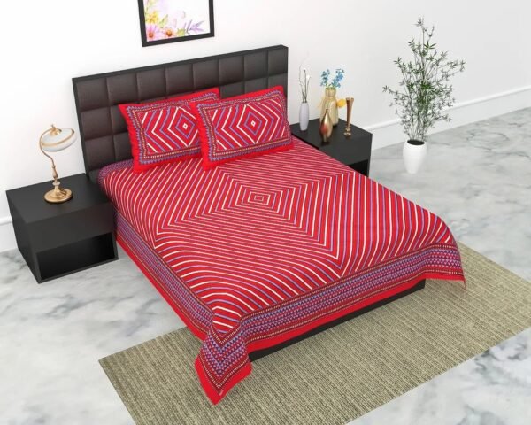 Cotton Designer Double Bed Sheet with Pillow Cover ? Premium Soft Fabric, Elegant Printed Design for Bedroom Decor?