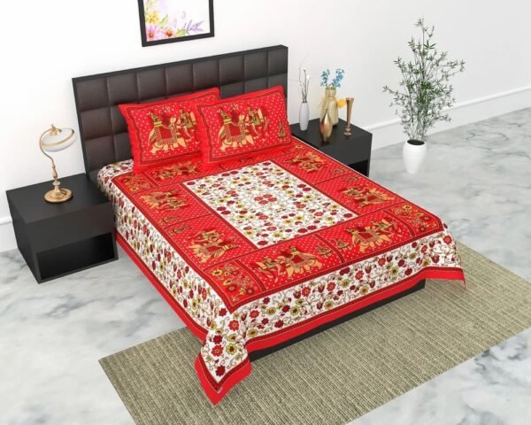 Jaipuri King Size Cotton Double Bedsheet ? 100% Pure Cotton, Traditional Rajasthani Block Print, Soft & Breathable Ethnic Bed Linen