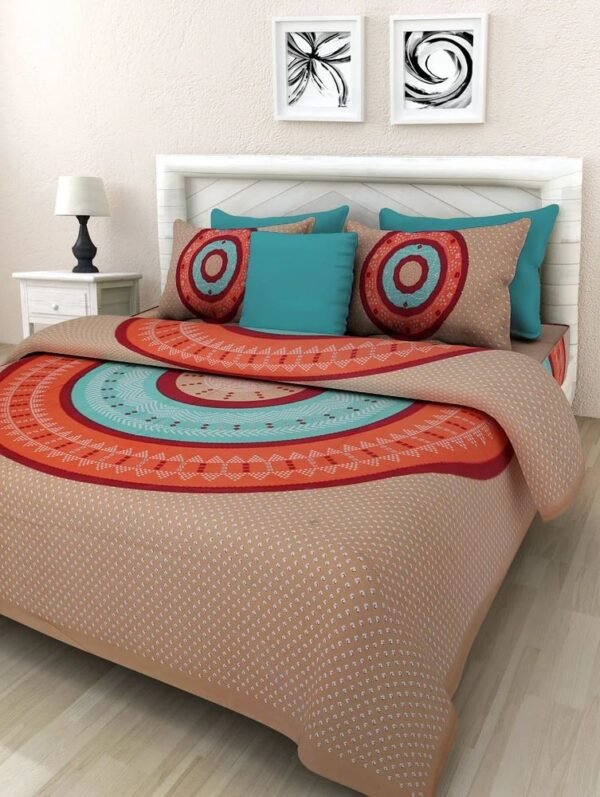 100% Cotton Printed Double Bedsheet with 2 Pillow Covers ? Soft, Breathable Ethnic Motif Bed Linen