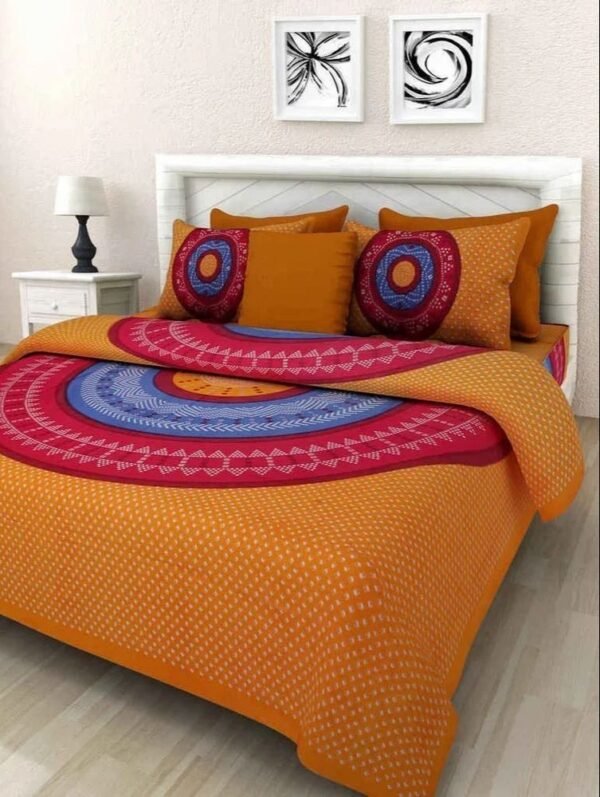 100% Cotton Printed Double Bedsheet with 2 Pillow Covers ? Soft, Breathable Ethnic Motif Bed Linen