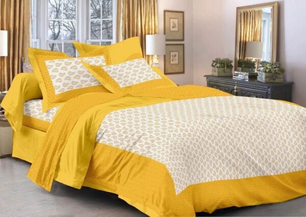 100% Cotton Printed Double Bedsheet with 2 Pillow Covers ? Soft, Breathable Ethnic Design Bed Linen