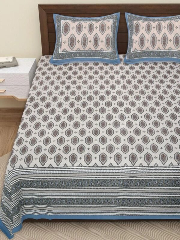 Super King Size 100% Cotton Jaipuri Bedsheet ? Traditional Rajasthani Block?Print Bed Linen, Soft & Breathable