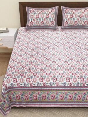 Super King Size 100% Cotton Jaipuri Bedsheet ? Traditional Rajasthani Block?Print Bed Linen, Soft & Breathable