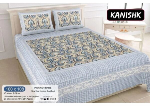 100% Cotton Printed Double Bedsheet Set with 2 Pillow Covers ? Soft, Breathable Ethnic Design Bed Linen