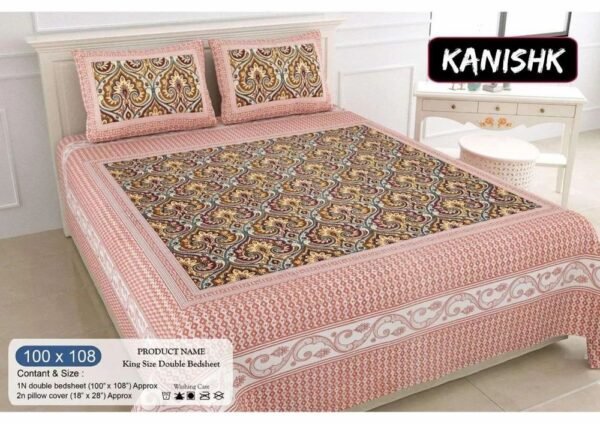 100% Cotton Printed Double Bedsheet Set with 2 Pillow Covers ? Soft, Breathable Ethnic Design Bed Linen