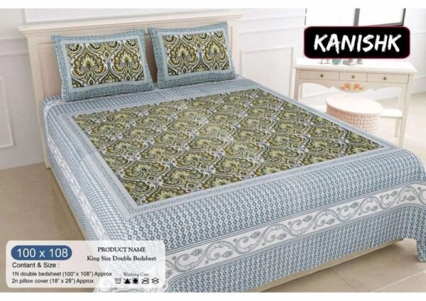 100% Cotton Printed Double Bedsheet Set with 2 Pillow Covers ? Soft, Breathable Ethnic Design Bed Linen