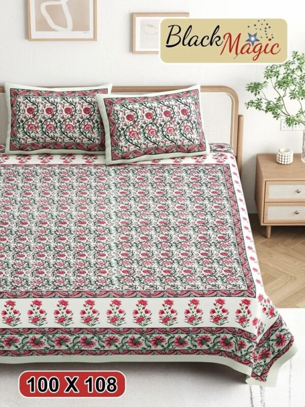 Premium Jaipuri Cotton Double Bedsheet ? King Size, Soft & Durable, Elegant Traditional Print, Breathable & Comfortable for All Seasons