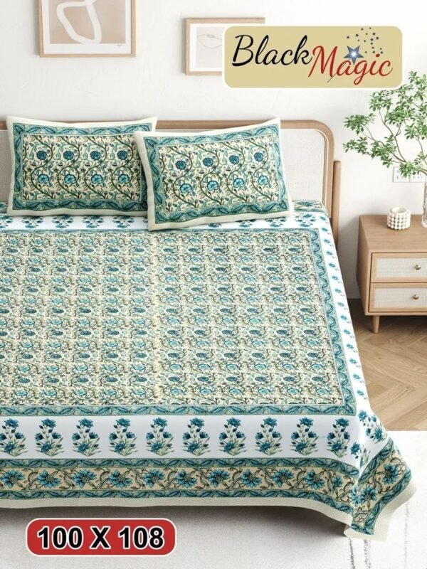 Premium Jaipuri Cotton Double Bedsheet ? King Size, Soft & Durable, Elegant Traditional Print, Breathable & Comfortable for All Seasons
