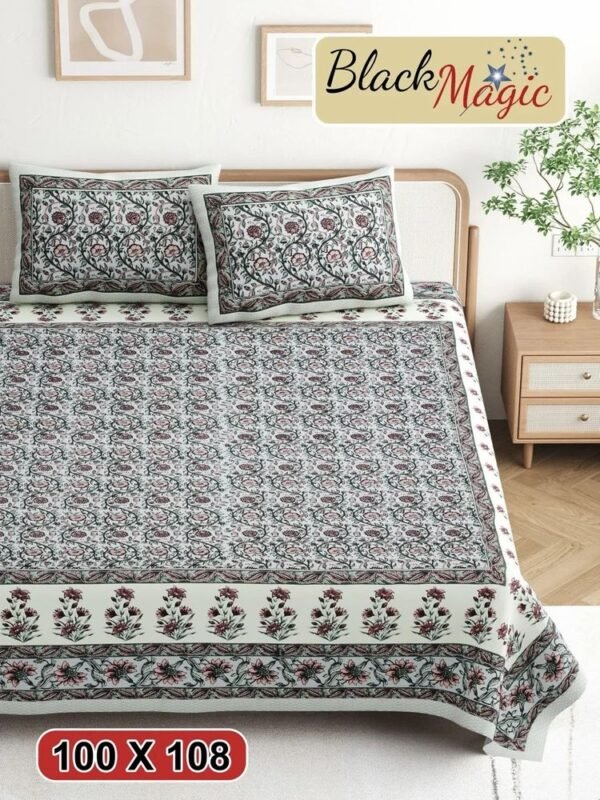 Premium Jaipuri Cotton Double Bedsheet ? King Size, Soft & Durable, Elegant Traditional Print, Breathable & Comfortable for All Seasons