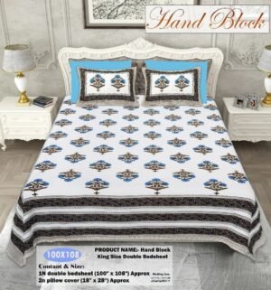 Premium Cotton Double Bedsheet ? Hand-Printed Jaipuri Floral Design, Soft & Breathable with 2 Matching Pillow Covers