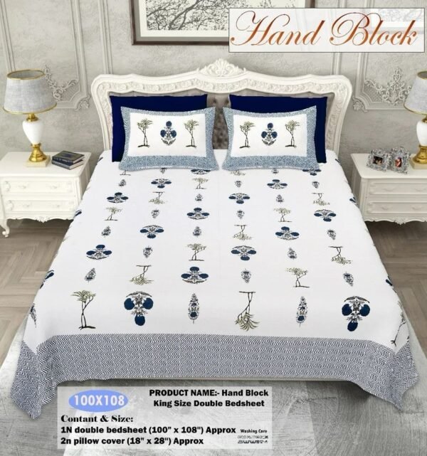 Premium Jaipuri Cotton Double Bedsheet ? Hand-Printed Floral Design, Soft & Breathable with 2 Matching Pillow Covers