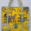 hand-block-printed-cotton-fabric-quilted-tote-bag-1000x1000-1.jpg Handmade Quilted Safari Tote Bag ? Yellow Jungle Animal Print Cotton Shoulder Bag, Kantha Quilted Shopping Tote, Eco-Friendly Travel Bag Gift for Women