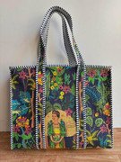 il-1588x-N-7563567321-16lv.jpg Handcrafted Quilted Cotton Tote Bag | Blue Floral Block Print Shoulder Handbag | Large Canvas Shopping & Travel Tote